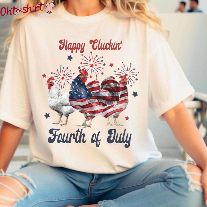 Must Have American Flag Unisex Hoodie, Cool Design Chicken 4th Of July Shirt Long Sleeve
