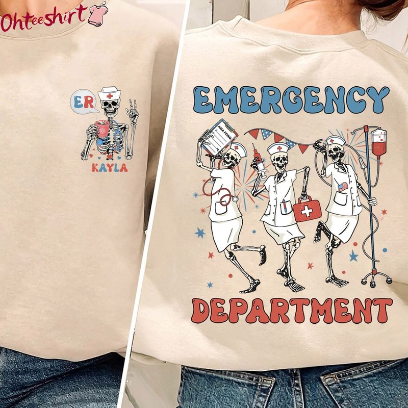 Independence Day Nurse Long Sleeve , Trendy Emergency Department 4th Of July Shirt Long Sleeve
