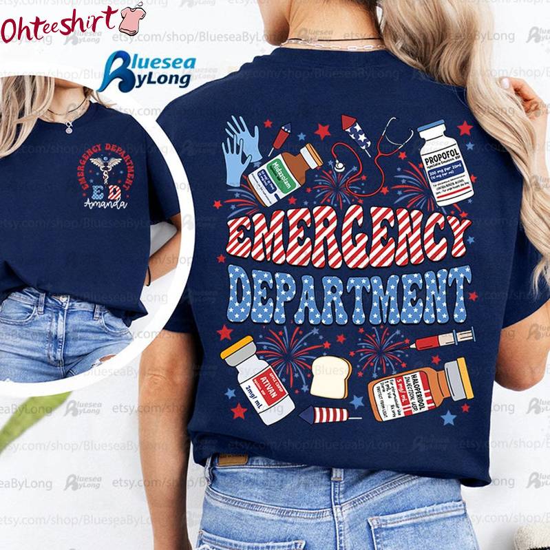 Fourth July T Shirt, Groovy Emergency Department 4th Of July Shirt Sweater