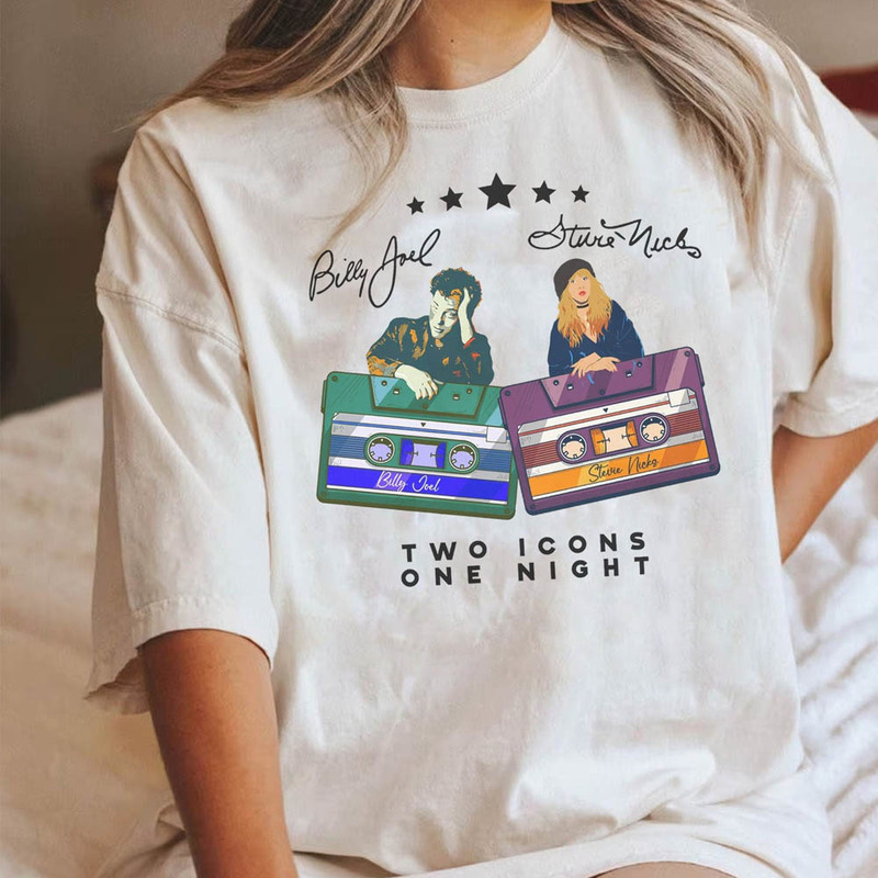 Vintage Cassette Tape Two Icons One Night Shirt, Bill Joel And Nick Stevie Tour Unisex Hoodie Long Sleeve
