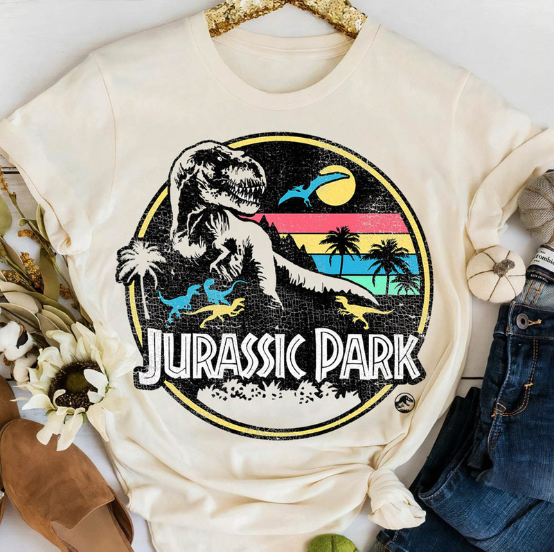 Jurassic Park Striped Retro Shirt, Dinosaur Disneyland Unisex Hoodie Long Sleeve